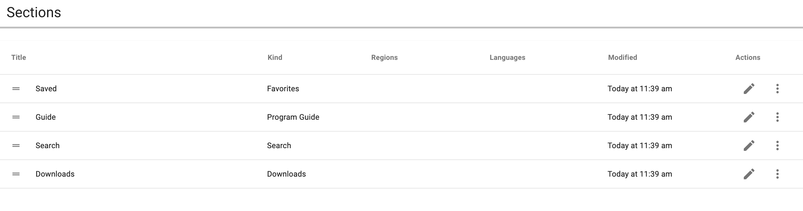 Search section list